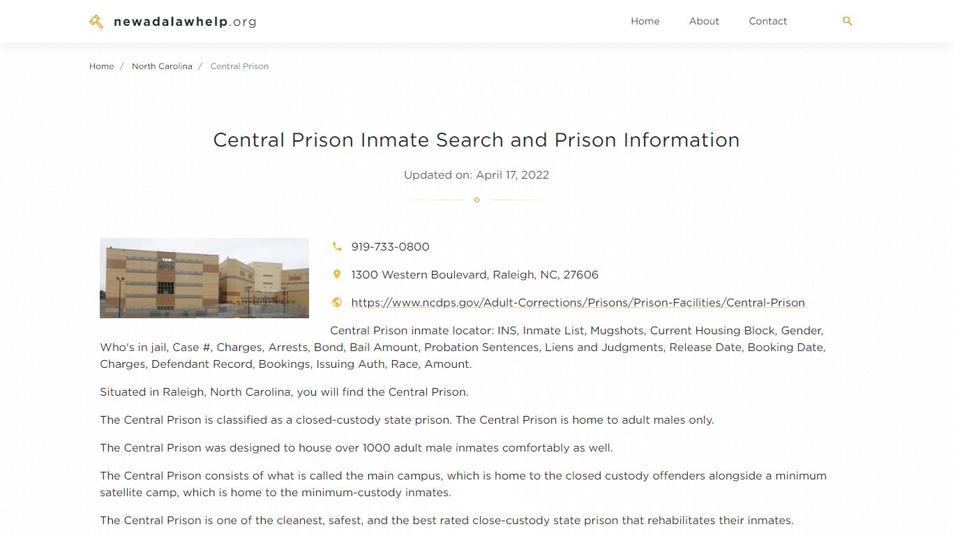 Central Prison Inmate Search, Visitation, Phone no ...